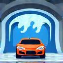 Water spraying on a car inside the car wash tunnel.