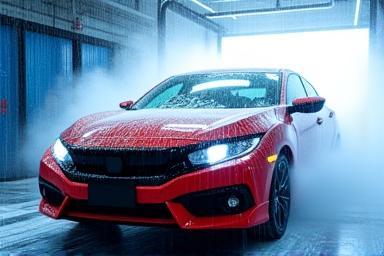 Car getting a thorough exterior wash with water and soap.